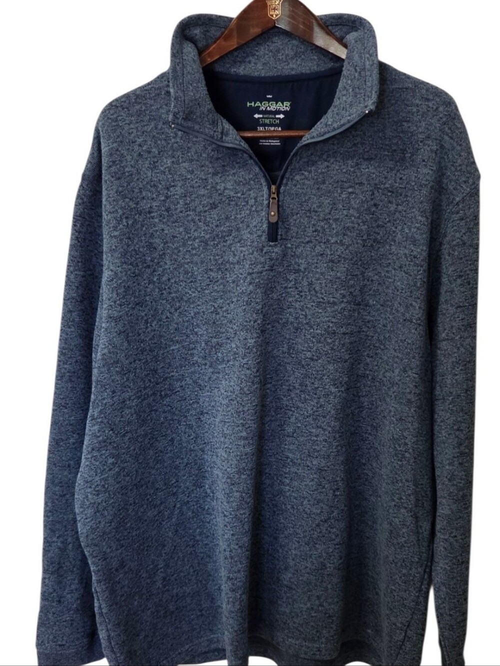 Haggar In Motion Men’s 3XLT Quarter Zip Pullover Blue Natural Stretch Big Tall